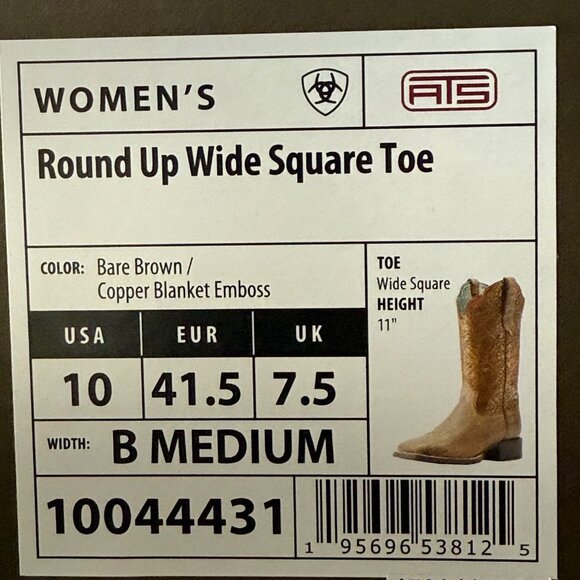 Ariat Women's Round Up Wide Square Toe Leather Brown Western Boots Size 10B NWOB - Picture 12 of 16